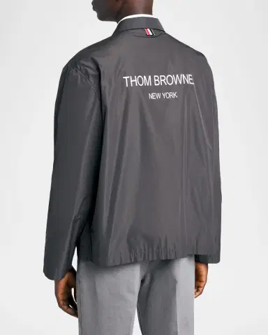 Thom Browne Men's Packable Logo-Print Shirt Jacket | Thumbnail 3 Thom Browne Men's Packable Logo-Print Shirt Jacket | Thumbnail 3