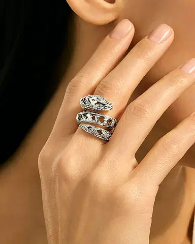 John Hardy Sterling Silver Naga Ring with Diamonds and Blue Sapphires | Thumbnail 2