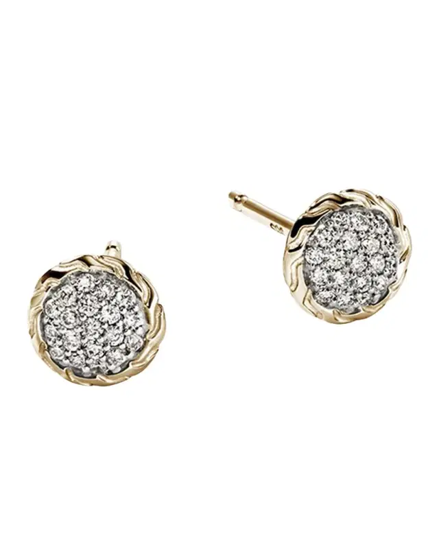 JH Essential 14K Yellow Gold Diamond Pave Stud Earrings, 7mm