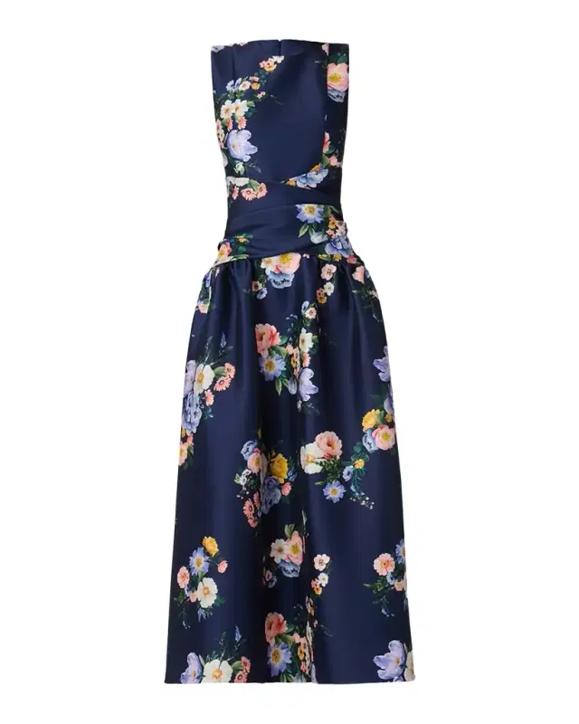 Shoshanna Marie Pleated Floral-Print Mikado Maxi Dress