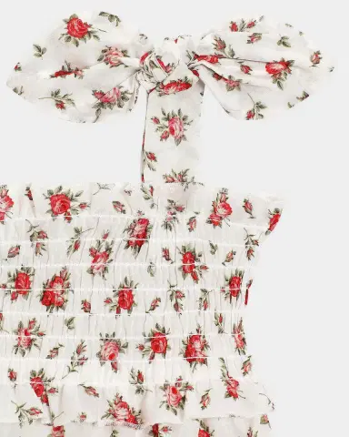 Dolce & Gabbana Girl's Rose-Print Cotton Romper, Size 0M-24M | Thumbnail 3