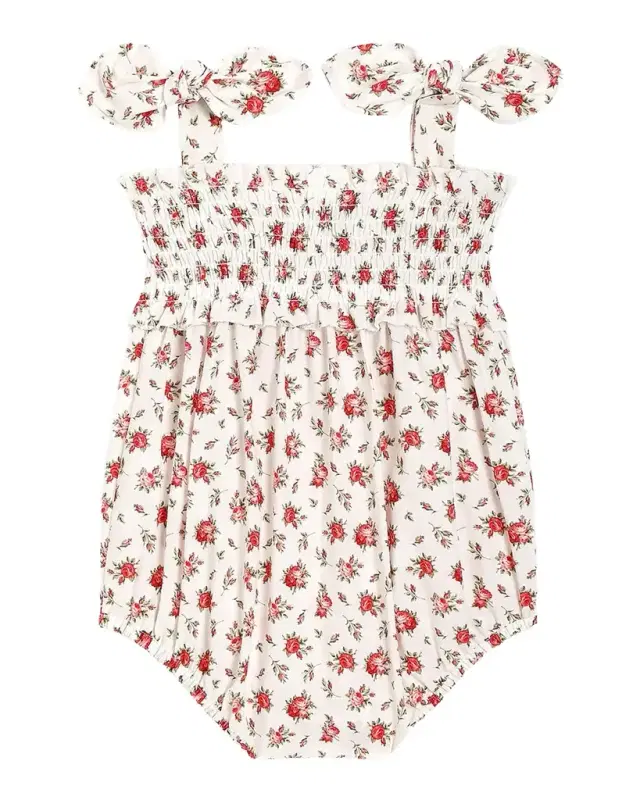 Girl 's Rose-Print Cotton Romper, Size 0M-24M