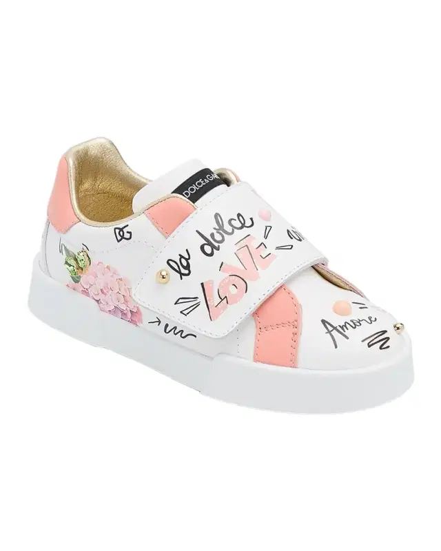 Dolce & Gabbana Girl 's Printed Calfskin Portofino Low-Top Sneakers, Babies