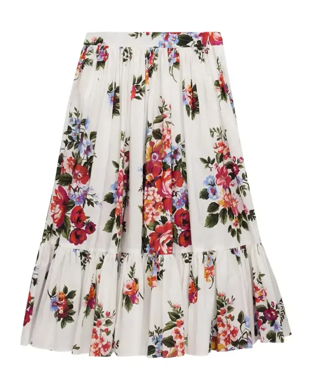 Girl 's Flower Bouquet-Print Poplin Skirt, Size -14