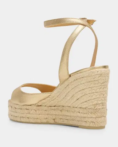 Castañer 95mm Brook Metallic Leather Espadrille Wedge Sandals | Thumbnail 3