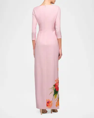 Kay Unger New York Magnolia Floral-Print Stretch Crepe Column Gown | Thumbnail 3 Kay Unger New York Magnolia Floral-Print Stretch Crepe Column Gown | Thumbnail 3