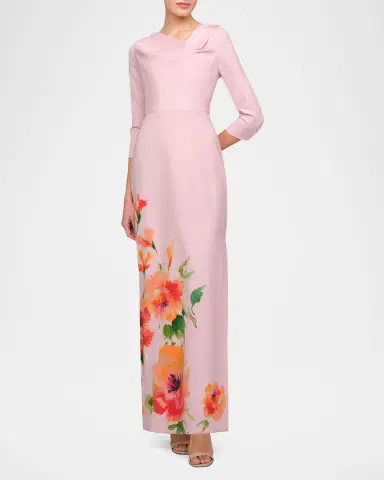 Kay Unger New York Magnolia Floral-Print Stretch Crepe Column Gown | Thumbnail 4 Kay Unger New York Magnolia Floral-Print Stretch Crepe Column Gown | Thumbnail 4