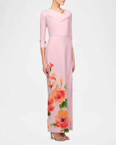 Kay Unger New York Magnolia Floral-Print Stretch Crepe Column Gown | Thumbnail 7 Kay Unger New York Magnolia Floral-Print Stretch Crepe Column Gown | Thumbnail 7