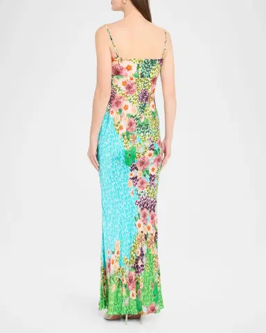 Saloni Renee Long Floral Silk Spaghetti-Strap Dress | Thumbnail 2 Saloni Renee Long Floral Silk Spaghetti-Strap Dress | Thumbnail 2