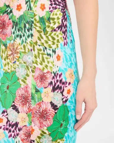 Saloni Renee Long Floral Silk Spaghetti-Strap Dress | Thumbnail 4 Saloni Renee Long Floral Silk Spaghetti-Strap Dress | Thumbnail 4