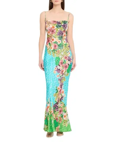 Saloni Renee Long Floral Silk Spaghetti-Strap Dress | Thumbnail 1 Saloni Renee Long Floral Silk Spaghetti-Strap Dress | Thumbnail 1