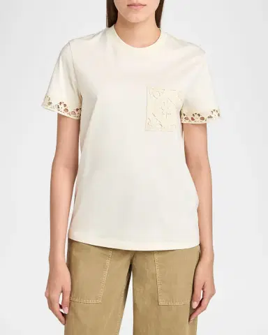 Moncler Short-Sleeve Crochet-Trim T-Shirt | Thumbnail 2