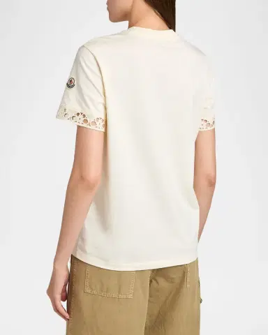 Moncler Short-Sleeve Crochet-Trim T-Shirt | Thumbnail 3