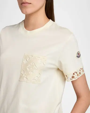 Moncler Short-Sleeve Crochet-Trim T-Shirt | Thumbnail 4 Moncler Short-Sleeve Crochet-Trim T-Shirt | Thumbnail 4
