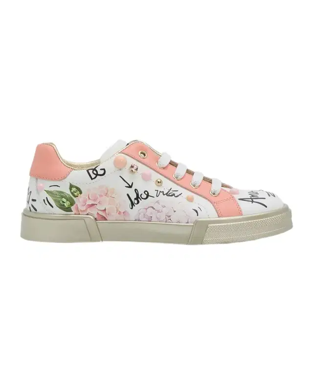 Dolce & Gabbana Girl 's Portofino Embroidered Calfskin Sneakers, Toddler/Kids