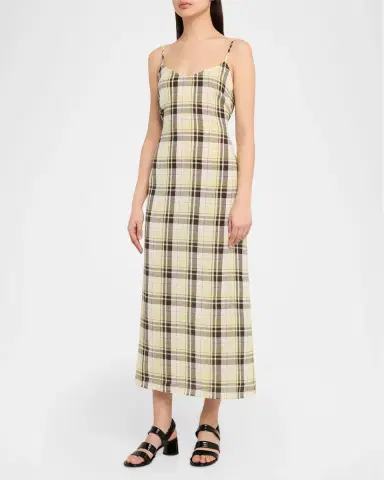 Proenza Schouler White Label Evelyn Plaid Gauze Sleeveless Midi Dress | Thumbnail 4