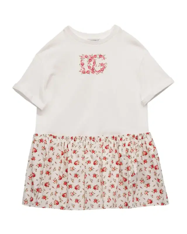 Girl 's DG Logo Rose-Print Jersey & Poplin Dress, Size -6