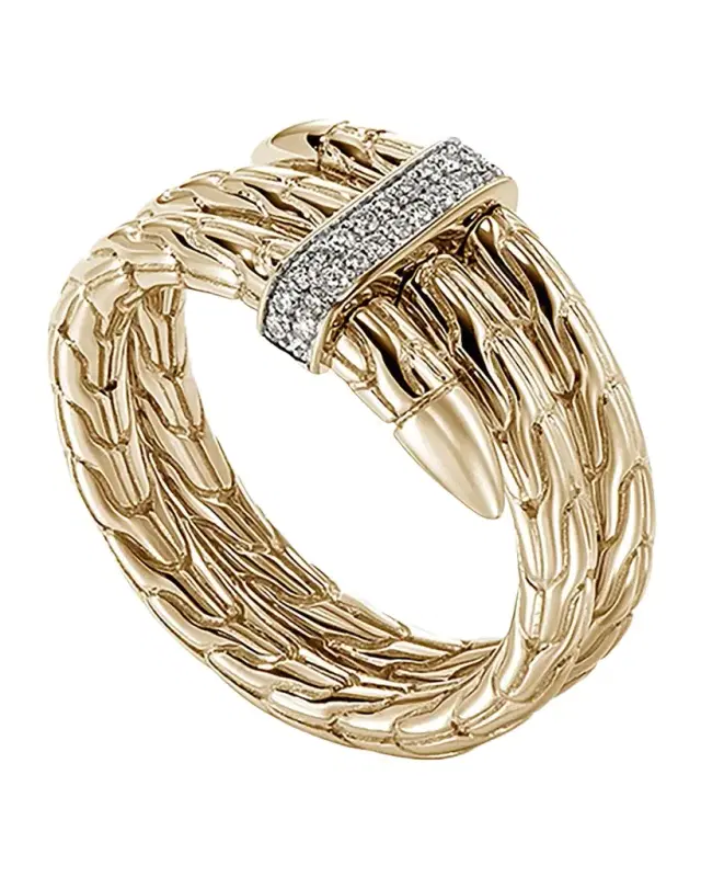 14K Yellow Gold Diamond Pave Spear Ring, Wide