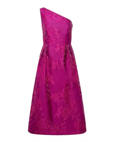 Kay Unger New York Dorrit One-Shoulder Tea-Length Jacquard Dress | Thumbnail 1 Kay Unger New York Dorrit One-Shoulder Tea-Length Jacquard Dress | Thumbnail 1