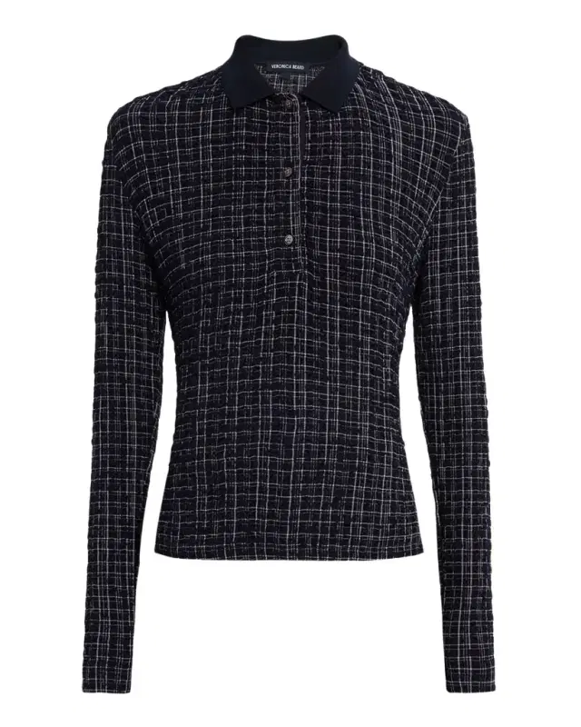Veronica Beard Benedetta Long-Sleeve Textured Plaid Top