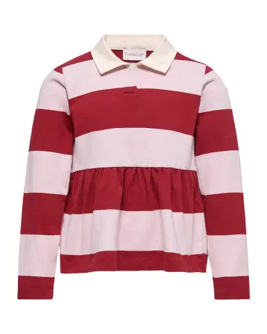 Moncler Girl's Striped Long-Sleeve Cotton Polo Shirt, Size 12-14 | Thumbnail 2 Moncler Girl's Striped Long-Sleeve Cotton Polo Shirt, Size 12-14 | Thumbnail 2
