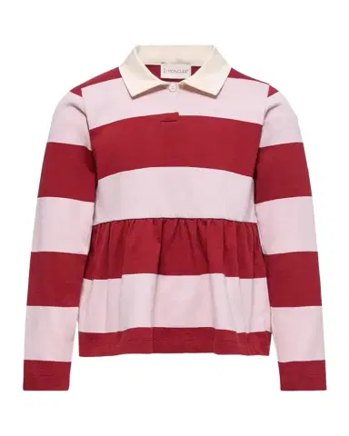 Moncler Girl's Striped Long-Sleeve Cotton Polo Shirt, Size 12-14 | Thumbnail 1 Moncler Girl's Striped Long-Sleeve Cotton Polo Shirt, Size 12-14 | Thumbnail 1