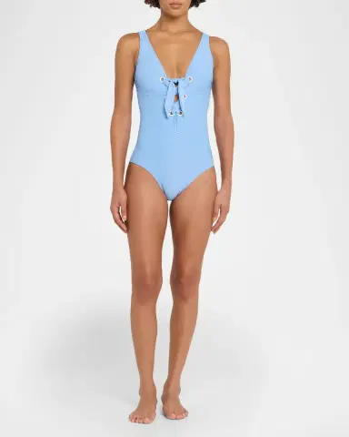 Shoshanna Lace-Up Textured One-Piece Swimsuit | Thumbnail 2 Shoshanna Lace-Up Textured One-Piece Swimsuit | Thumbnail 2