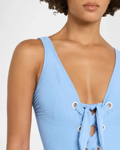 Shoshanna Lace-Up Textured One-Piece Swimsuit | Thumbnail 4 Shoshanna Lace-Up Textured One-Piece Swimsuit | Thumbnail 4