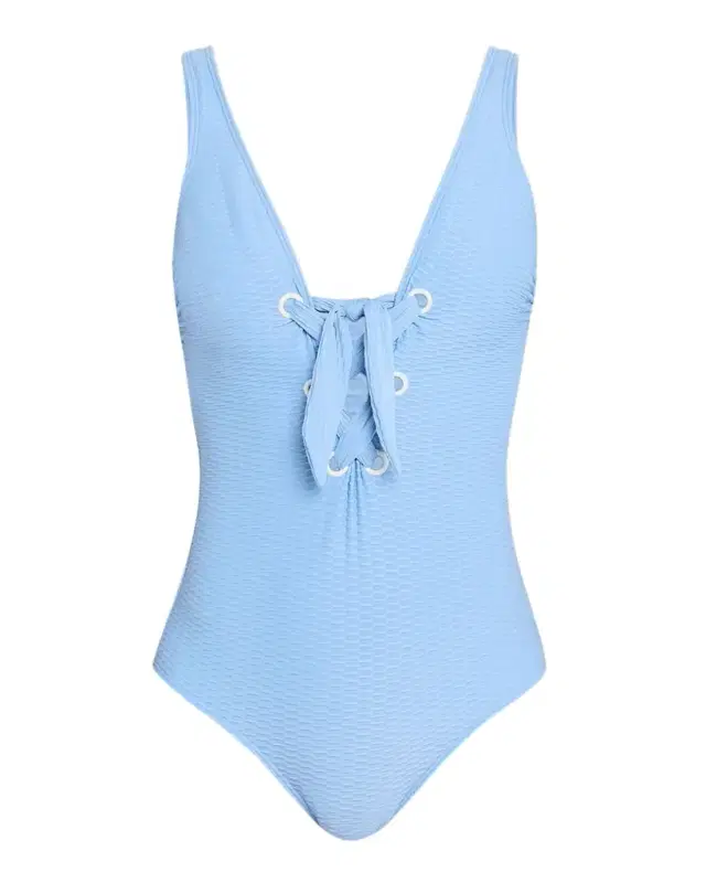 Shoshanna Lace-Up Textured One-Piece Swimsuit