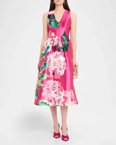 Kay Unger New York Raina Floral-Print Mikado Midi Dress | Thumbnail 2 Kay Unger New York Raina Floral-Print Mikado Midi Dress | Thumbnail 2