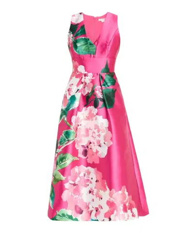 Kay Unger New York Raina Floral-Print Mikado Midi Dress | Thumbnail 1 Kay Unger New York Raina Floral-Print Mikado Midi Dress | Thumbnail 1