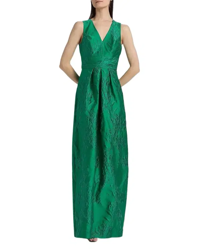 Mariah Pleated Jacquard Column Gown