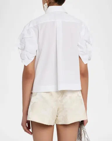 Simone Rocha Rose Puff-Sleeve Crop Button-Down Shirt | Thumbnail 2 Simone Rocha Rose Puff-Sleeve Crop Button-Down Shirt | Thumbnail 2