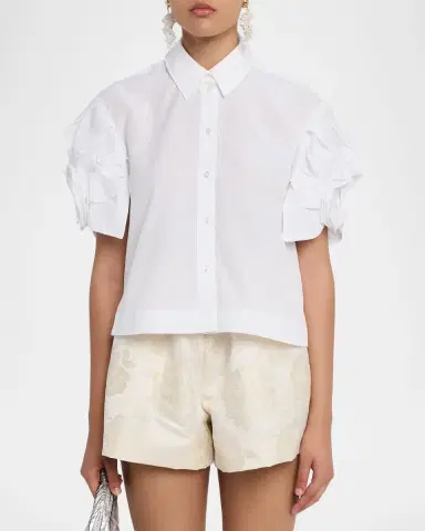 Simone Rocha Rose Puff-Sleeve Crop Button-Down Shirt | Thumbnail 3 Simone Rocha Rose Puff-Sleeve Crop Button-Down Shirt | Thumbnail 3