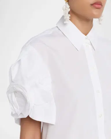 Simone Rocha Rose Puff-Sleeve Crop Button-Down Shirt | Thumbnail 4 Simone Rocha Rose Puff-Sleeve Crop Button-Down Shirt | Thumbnail 4