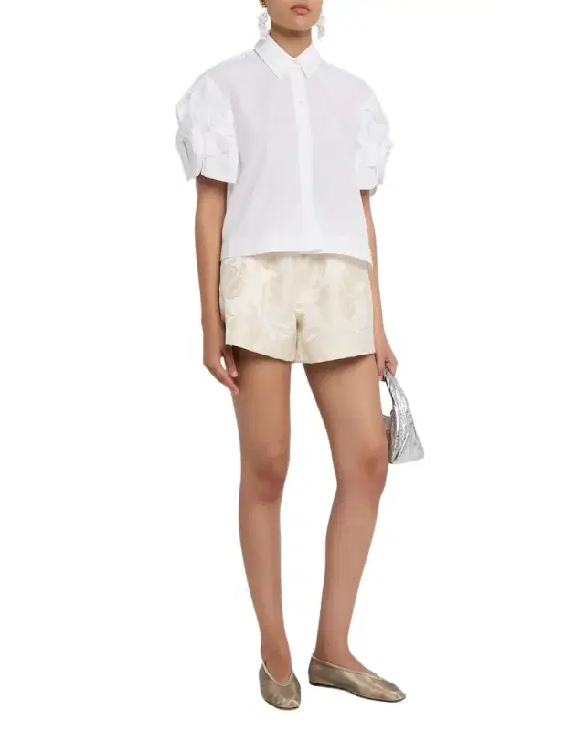 Rose Puff-Sleeve Crop Button-Down Shirt