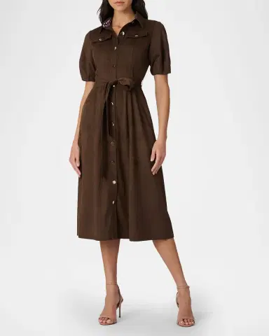 Shoshanna Mara Button-Down Faux Suede Midi Shirtdress | Thumbnail 2