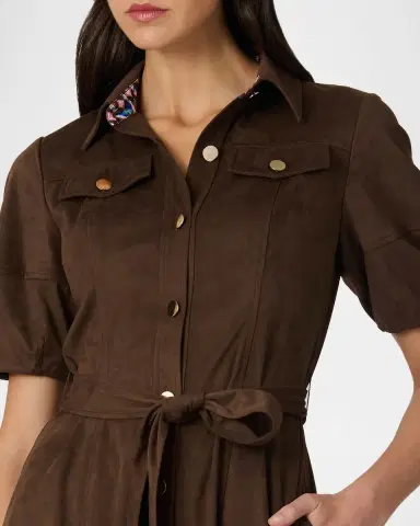 Shoshanna Mara Button-Down Faux Suede Midi Shirtdress | Thumbnail 3