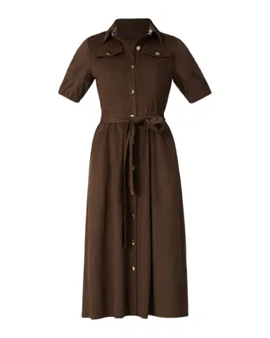 Shoshanna Mara Button-Down Faux Suede Midi Shirtdress | Thumbnail 1