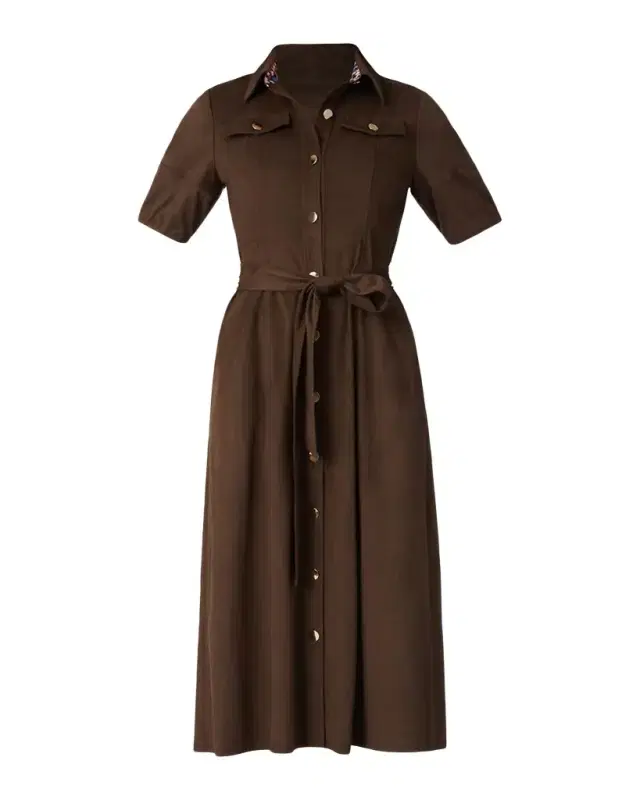 Mara Button-Down Faux Suede Midi Shirtdress