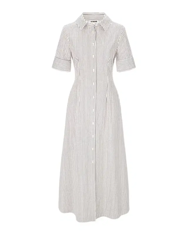STAUD Joan Striped Midi Shirtdress
