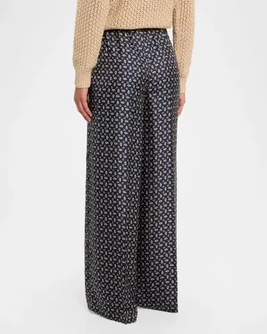 Max Mara Printed Wide-Leg Silk Trousers | Thumbnail 2