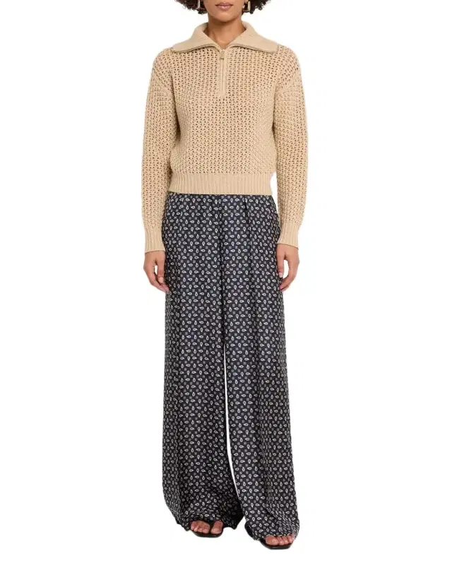 Printed Wide-Leg Silk Trousers