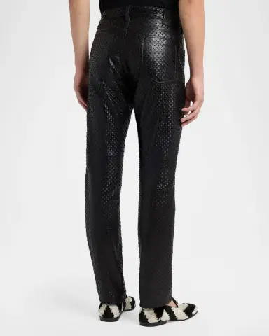 TOM FORD Men's Perforated Leather Straight-Leg Five-Pocket Pants | Thumbnail 2
