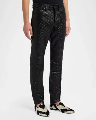 TOM FORD Men's Perforated Leather Straight-Leg Five-Pocket Pants | Thumbnail 3