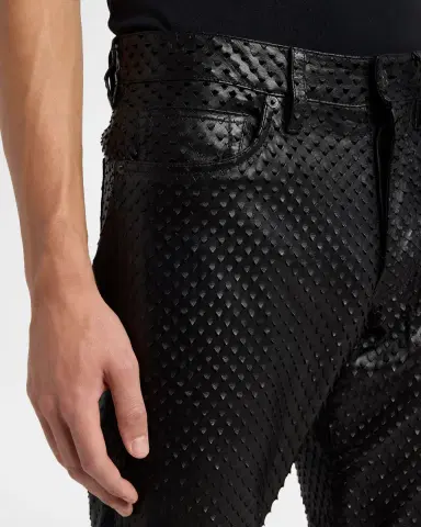 TOM FORD Men's Perforated Leather Straight-Leg Five-Pocket Pants | Thumbnail 4