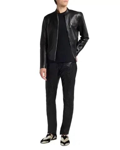 TOM FORD Men's Perforated Leather Straight-Leg Five-Pocket Pants | Thumbnail 1