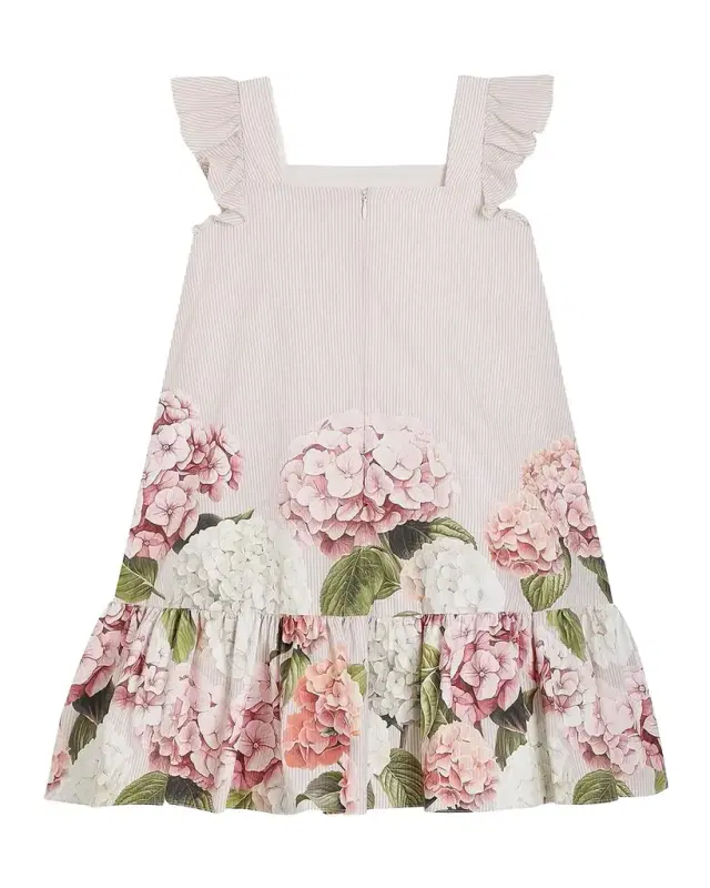Girl 's Ruffled Hydrangea-Print Cotton Dress, Size 4-6