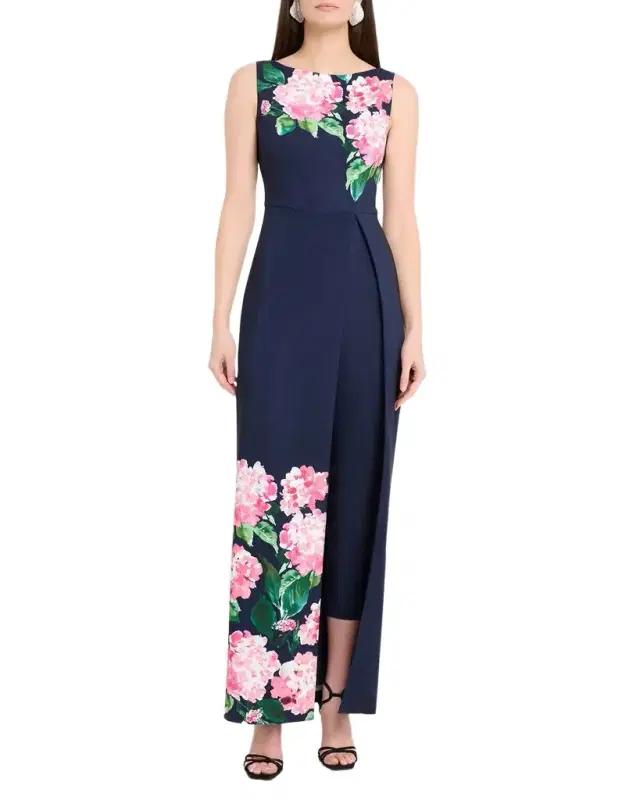 Floral-Print Stretch Crepe Walk-Thru Jumpsuit