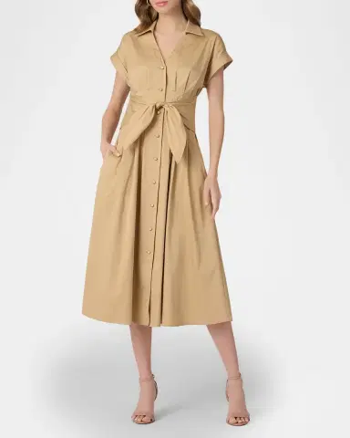 Shoshanna Josephine Pleated Cotton Sateen Midi Shirtdress | Thumbnail 2